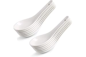 HAPPY KIT Ceramic Soup Spoons, 12-Piece Asian Ceramic Spoons Bone Chinese Soup Spoons Set Proper for Corelle Soup/Cereal Bowl
