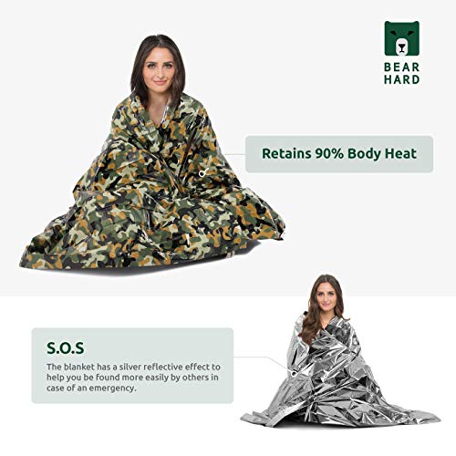 Bearhard Emergency Blanket Mylar Space Blankets 4-Pack for Camping Hiking or Outdoor Rescue Foil Thermal Survival Blankets Camo