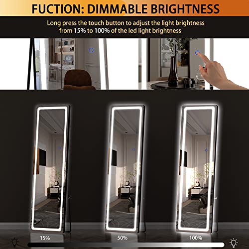 Hasipu Full Length Mirror with Lights, 56" x 16" Lighted Floor Standing
