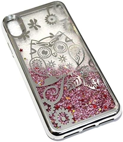 for iPhone Xs MAX (6.5") - Hybrid Glitter Liquid Waterfall Quicksand Skin Case Cover (Owl Silver)