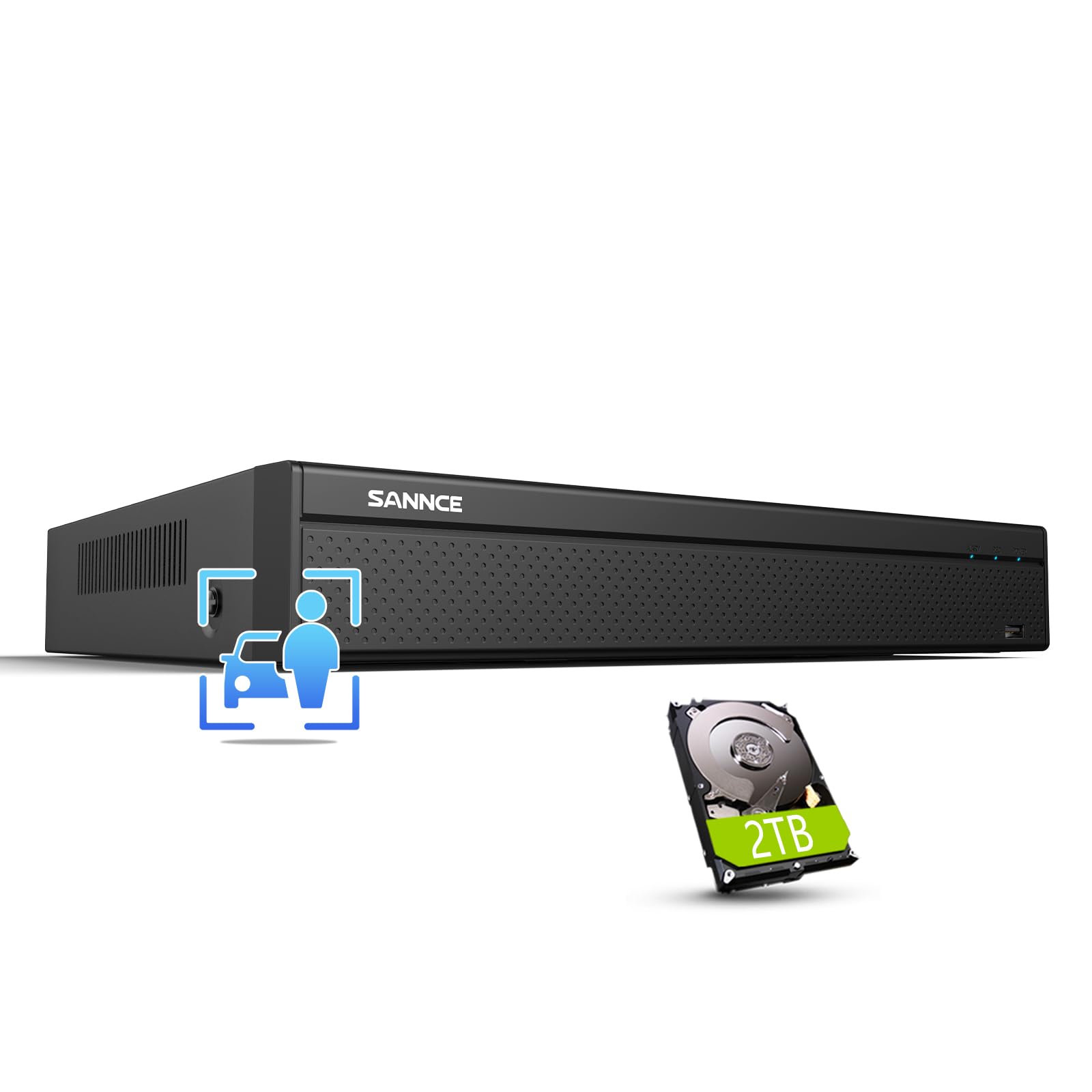 SANNCE 4K PoE CCTV NVR 16 Channel Security Network Video Recorder, Supports 8MP/5MP/4MP/1080P HD IP Cams 24/7 Surveillance Recording Home Security Camera System, Vehicle Detection (NVR + 2TB HDD)