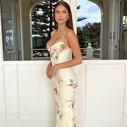 ABINGOO Women Vintage Spaghetti Strap Maxi Dress