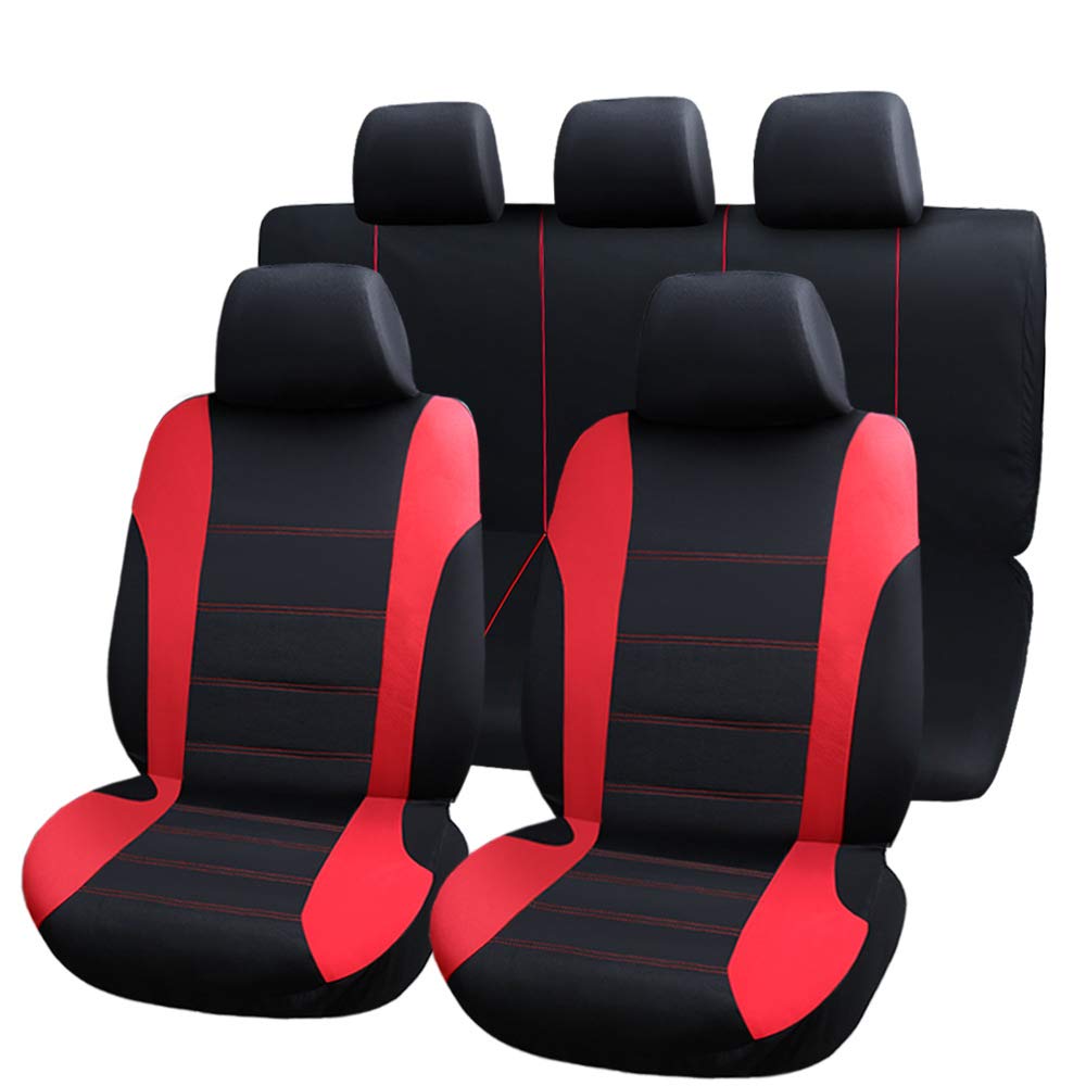 NILE Universal Fit Car Cloth Fabric Seat Cover Automobile Seats Protectors Full Set - Fit Most Car, Truck, SUV or Van Color Red