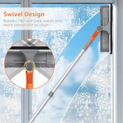 AIRFULAE Squeegee Window Cleaner, 2 in 1 Window Shower Cleaning Tool Extension Pole, 270CM Telescopic Window Washing Equipment with Bendable Head, Glass Cleaning Tools for Indoor Outdoor High Windows