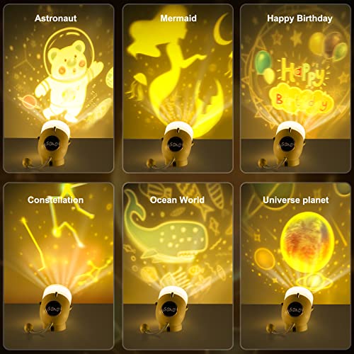 Cute Night Light for Kids Room, Rechargeable Portable Nursery Lamp, Night Light for Baby Bedroom, Multifunctional Wake Up Light, Star Projector Light & Timer Clock, Birthday Gift for Boy and Girl