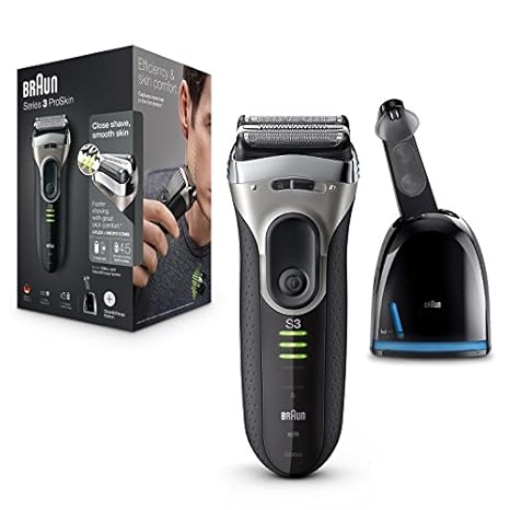 Braun Series 3 ProSkin 3090cc elektrischer Rasierer, mit Reinigungs- und Ladestation, Präzisionstrimmer und Reise-Etui, premi