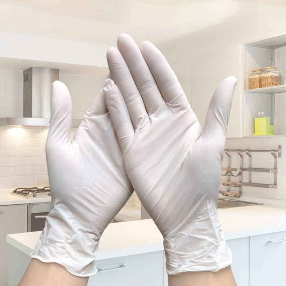 Saniswink Disposable protective gloves, 100pcs Protective inspection isolation nitrile rubber gloves Oil-resistant acid and resistant non-slip food grade Disposable protective gloves White S