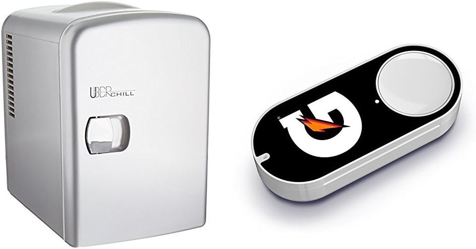 Uber Appliance UB-CH1 Uber Chill Mini Fridge 6-can portable Cooler and Warmer (Gun Metal silver) & Gatorade Dash Button