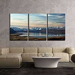 3 Piece Canvas Wall Art - Landscape with Snow Covered Mountains and Peaceful Lake - Modern Home Art Stretched and Framed Ready to Hang - 16"x24"x3 Panels