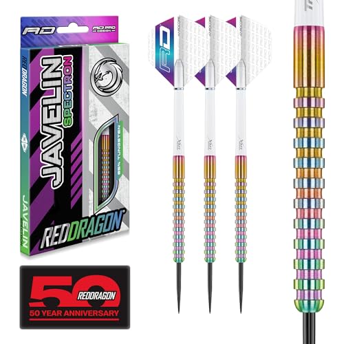 RED DRAGON Javelin Spectron - Premium Tungsten Steeltip Darts Set with Dart Flights and Dart Shafts (Stems) - Available in 20g, 22g, 24g, 26g