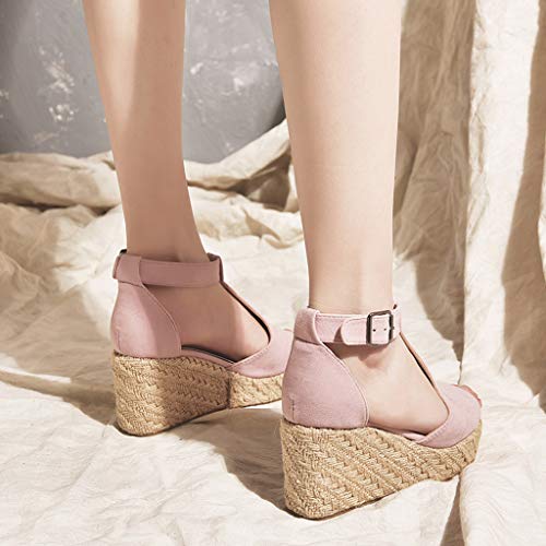 Women's Criss Cross Open Toe Strappy Sandal - Summer Wedge Platforms - Ankle Strap Sandals Peep Toe Leopard Print Shoes (7 B(M) US, Pink) - Thumbnail 3