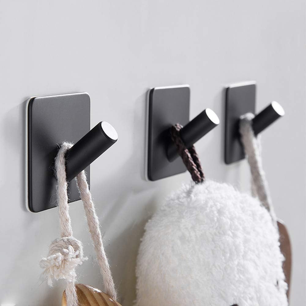 Adhesive Hooks for Hanging Towel Hooks Wall Hooks for Hanging No Damage Wall Hangers Without Nails Hanging Hooks Waterproof Stainless Steel Hook Wall Hooks Heavy Duty - 4 Pack Matte Black: Office Products