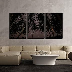 3 Piece Canvas Wall Art - Palm Trees Under Starry Sky - Modern Home Art Stretched and Framed Ready to Hang - 16"x24"x3 Panels