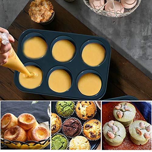 2 Pack Deep and Jumbo Muffin Tray 6 Cup Large Silicone Muffins Pan, Non