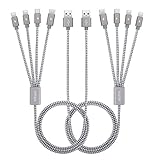 JASTEK 2Pack Multi USB Cable,3.3 ft (1M) 4 in 1 Braided Multiple Charging Cable Alluminum Adapter Connector with Type C,2x 8 Pin Lighting,Micro USB for Universal Use -Alluminum Grey