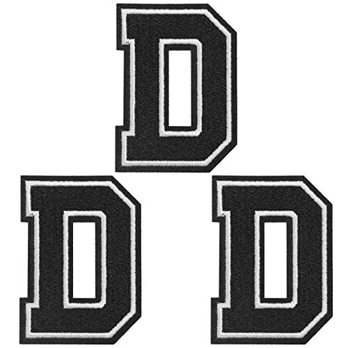 TACVEL 3 Pieces Iron on Letter Patch, Full Embroidery Letter Patch, Iron Alphabet Letter A-Z Iron on Sew on Patches for Clothes, Dress, Hat, Socks, Jeans, DIY Accessories, 3.14inch (Black, D)
