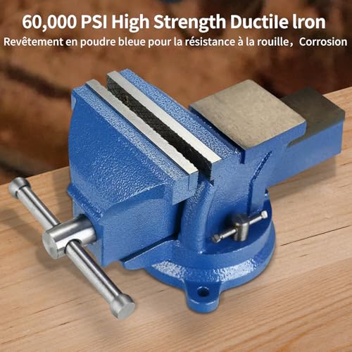 HYCHIKA Bench Vice, 152 mm, 6 Inch, 360° Swivel Vice, Heavy Duty Vice for Workshop, Vice for Drilling, Metalworking, Vice