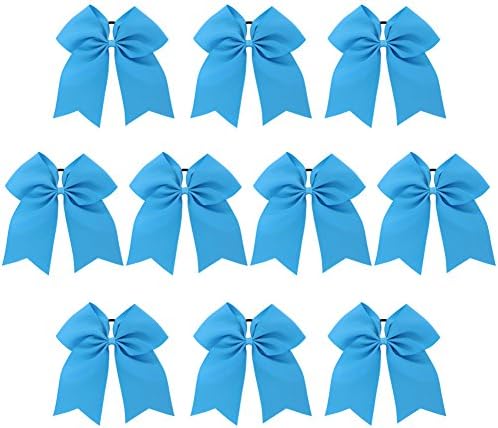 Chiffon Larger Jumbo Goody Cheer Bows Hair Ties Cheerleading Pony Tail Holder Elastic Head Loop For Girls Infant Teens Uniform 10Piece Turquoise
