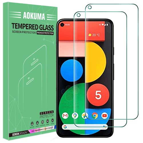 AOKUMA Tempered Glass for Google Pixel 5, Screen Protector, [2 Pack] Premium Quality Guard Film, Case Friendly, Shatterproof, Shockproof, Scratchproof oilproof