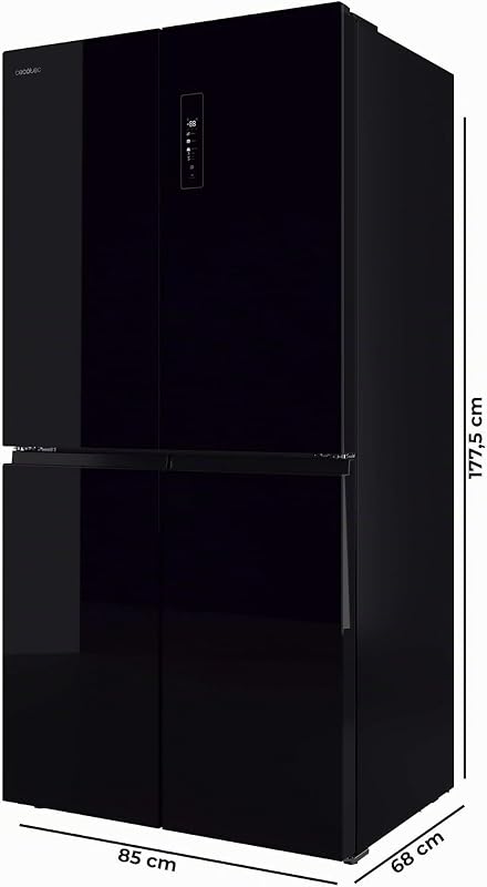 American Refrigerator 4 portas Bolero CoolMarket 4D 503 Black Glass D. 503 L, Altura 177,5 cm, Largura 85 cm, Total NoFrost, Motor Inversor, Multi AirFlow, Ecrã Tátil