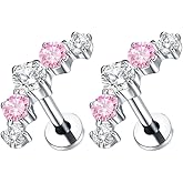 Niaspi G23 Titanium CZ Climber Flat Back Stud Earrings for Women 18G Internally Threaded Cartilage Conch Helix Earring Studs Sparkling Labret Monroe Lip Rings Medusa Piercing Jewelry Hypoallergenic