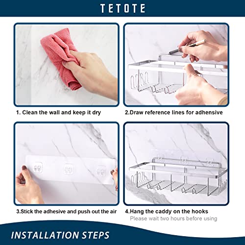 TETOTE Adhesive Black Shower Caddy,2Pack,Adhesive No Drill Rack Floating Shower Shelf with