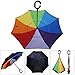 G4Free Double Layer Inverted Umbrella Rainbow Cars Reverse Umbrellas, Windproof UV Protection Large Straight Umbrella for Car Rain Outdoor with C-Shaped Handle (Rainbow)