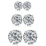 3 Pair 925 Sterling Silver Round Cut Simulation Diamond CZ Stud Earrings Set