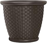 Suncast p181605e34 18" Sonora Resin Wicker Planter Contemporary Lightweight Flower Pot for Indoor and Outdoor, Use, Home, Yard, or Garden, Java