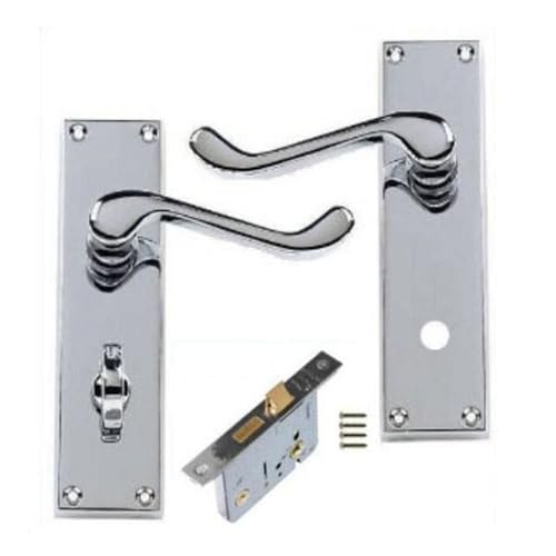 Victorian Scroll Polished Chrome Bathroom Door Handles + 64mm Bathroom
