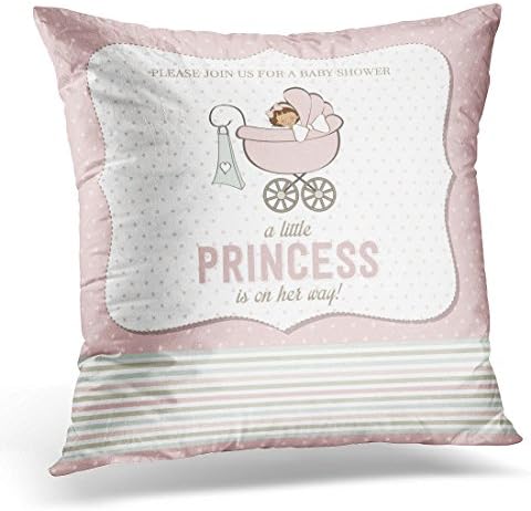 TOMKEYS Throw Pillow Cover Pink Announcement Shabby Chic Baby Girl Shower Princess Little Decorative Pillow Case Home Decor Square 20x20 Inches Pillowcase
