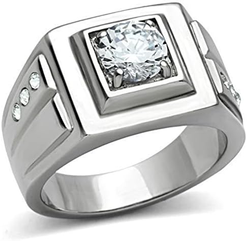 Jewelryfinds Men Stainless Steel Round Cz Cubic Zirconia Square Wide Ring Sz 8-13