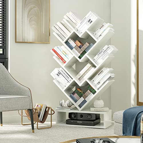 White Tree Bookshelf 5 Shelf Tree Bookcase Small Wood Standing Book