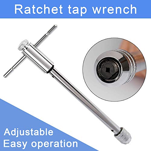 Hakkin 5-Piece Titanium Taps Drill Set Taps Die Set Hand Taps Set Machine Tap M3-M8 with Tool Holder Adjustable T-Handle Tap Cutter Wrench - Thumbnail 4