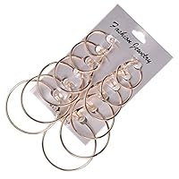 Gbell 6 Pairs/Set Girls Large Steampunk Circle Hoop Earrings - Silver Gold Vintage Clip On Earrings for Women Ladies (Gold)