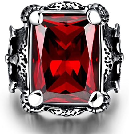 Aolomon 316L Stainless Steel Big Square Red Cubic Zirconia Inlaid Vintage Rings Size 11
