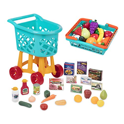 Battat Toy Shopping Cart with Basket, Pretend Play Food, & 2 Cutting