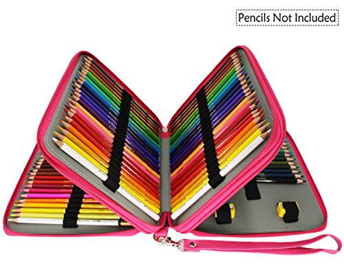 Miraclekoo 120 Slots PU Leather Pencil Holder Pencil Case Large Capacity Multi-layer Pencil Bag (ROSE)