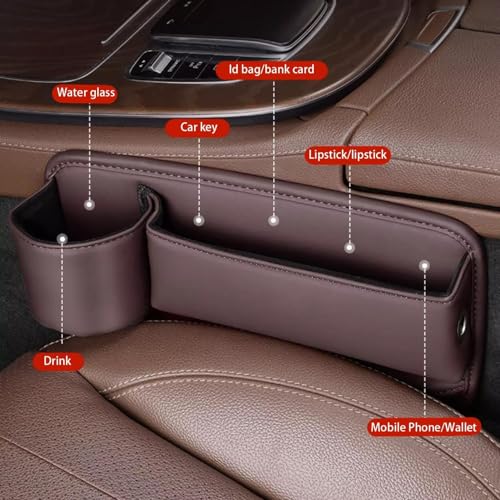 2 Pcs Car Seat Side Pocket Organizer, Universal Seat Gap Storage Box, Pu Leather Mini Storage Bag,Car Seat Gap Organizer,Console Storage Bag Gap Filler For Cellphone Keys Cards Wallets Sunglasses (C)