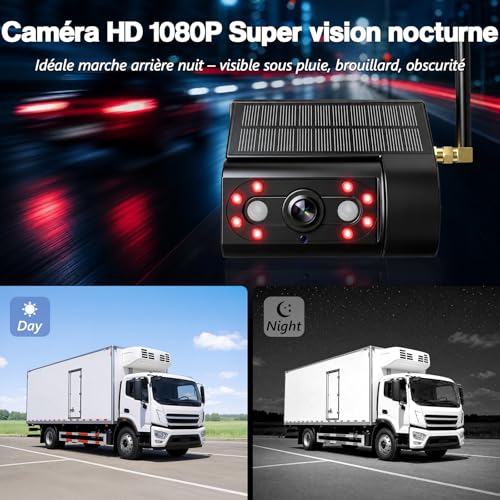 VASTEND Caméra de recul Solaire sans Fil avec écran HD 7 Pouces 1080P, caméra de recul numérique sans Fil, Batterie 10000 mAh, étanche IP69 – pour Camping-Cars, camions, fourgons aménagés (VS-7G)