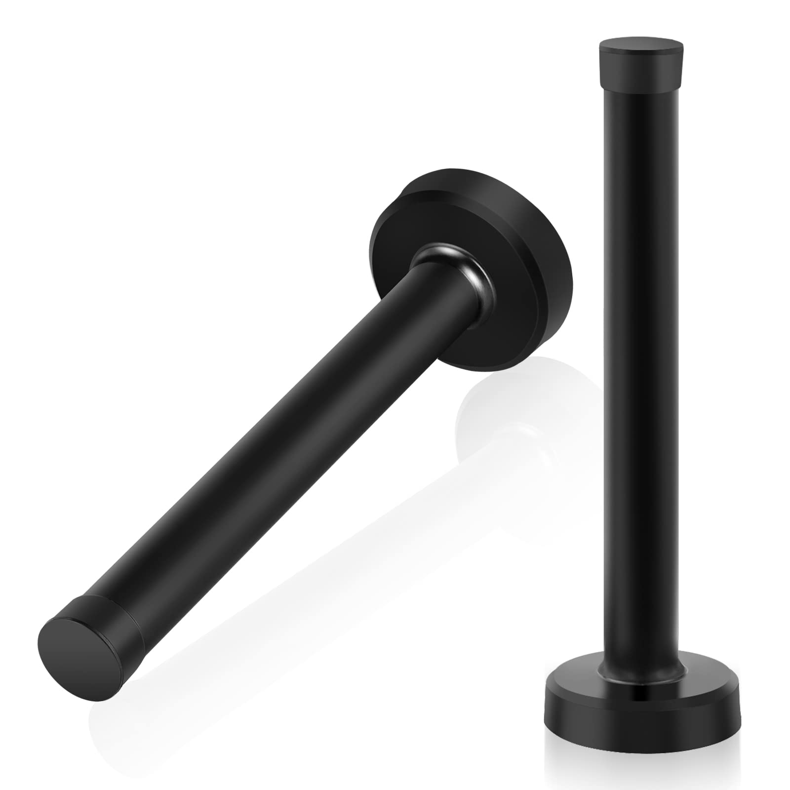 Photo 1 of Door Stop, 5 Inch Long Door Stoppers, Black Cylindrical Thickening Door Stopper with Rubber Bumper Tip, Stainless Steel Solid Door Holder Protector Baseboard Door Stops for Bottom of Door, 2 Pack