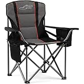 FAIR WIND Oversized Fully Padded Camping Chair for Heavy People with Lumbar Support, Heavy Duty Quad Fold Chair with Cooler Bag, Support 450 LBS, Black