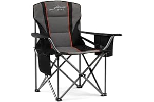 FAIR WIND Oversized Fully Padded Camping Chair for Heavy People with Lumbar Support, Heavy Duty Quad Fold Chair with Cooler Bag, Support 450 LBS, Black