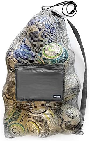 Fitdom Extra Large Heavy Duty Mesh Bag. Best for Soccer Ball, Water Sports, Beach Cloth, Swimming Gears. Adjustable Shoulder Strap Made to Fit Adults and Kids. Secure Side Pocket