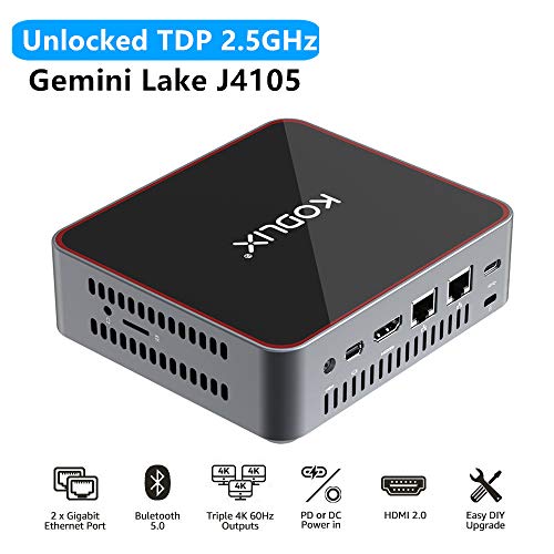 Desktop Mini PC Quad-Core Intel Celeron J4105 Processor (up to 2.5GHz),4G DDR4/64GB eMMC Support Windows 10 Pro,Linux,Chromium OS with USB-C/HDMI 2.0/Mini DP Port HD 4K@60Hz,3xUSB 3.0, 2xEthernet Port