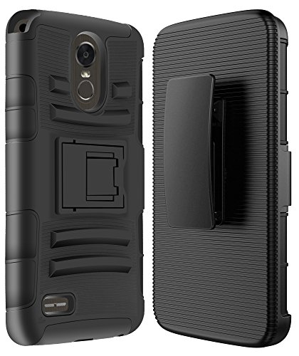 LG Stylo 3 Case, SGM Hybrid Dual Layer Combo Armor Defender Protective Case With Kickstand + Belt Clip Holster For LG Stylo 3 (Black)
