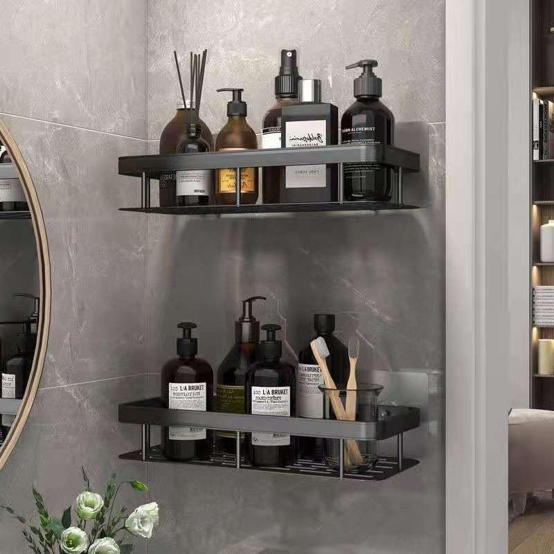 Shower Caddy Shelf 2 Pack - Thickened Upgraded Version, Adhesive Black Bathroom Rack - No Drilling Wall Mounted, Rustproof Organizer for Bathroom, Toilet, Kitchen