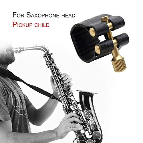 Compact Ligature Fastener for Alto Sax Saxophone Mouthpiece with Leather Clip Black
