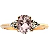 KOKAV 10K Rose Gold Genuine Morganite 1-1/8Ct Oval with Diamond Ring. Size 7