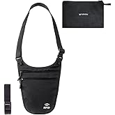 Crossbody Money Belt for Travel Women & Men Hidden, Travel Wallet Pouch - Slim Passport Holde, RFID Blocking Neck Wallet Under Clothes to Protect Cash, Credit Cards and Documents (BLACK)